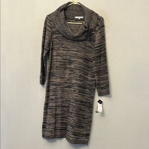 Studio One brown black long sleeve turtleneck sweater dress Size L New